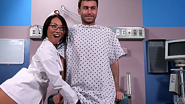 Slutty Asian nurse Asa Akira is ready for some steamy banging