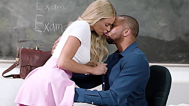 Steamy blonde with huge boobs grants teacher the best fuck