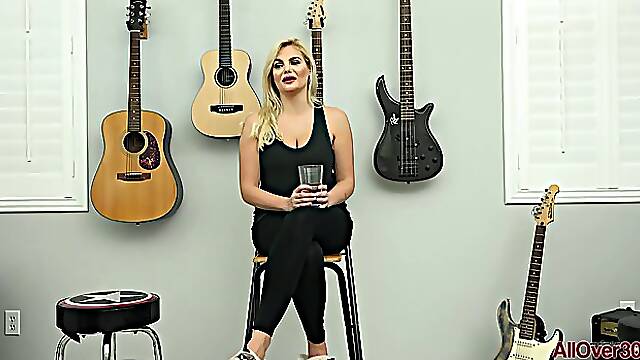 Busty blonde cock teaser, Katy Jayne is posing completely naked, while having a job interview