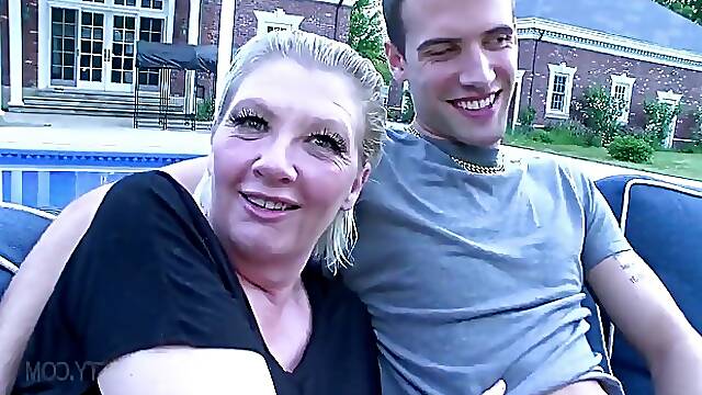 Horny mature blonde wife gets fucked and creampied by young cock outdoor