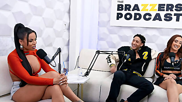 The podcast interview quickly leads to a threesome