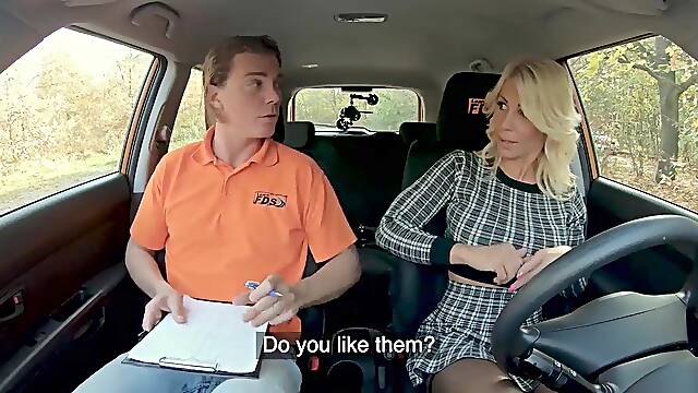 Hawt Golden-haired Cougar screws a driving instructor - Fake Driving School