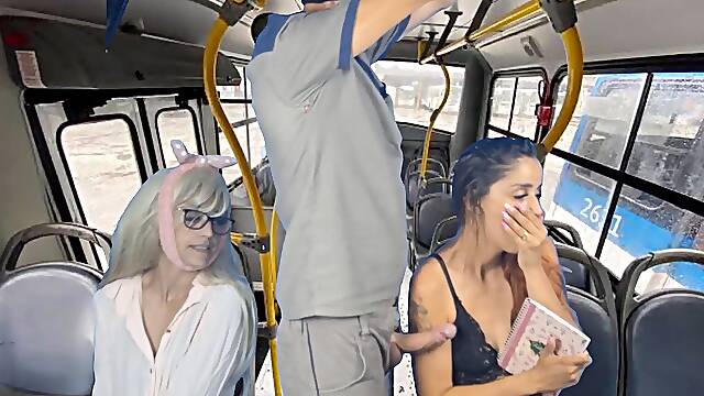 Freak gets on the bus and fumbles against nymphs in public!