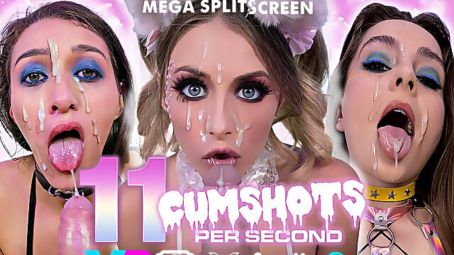 Mega Splitscreen - 11 Cumshots per Second - Pmv Cum in Mouth Compilation